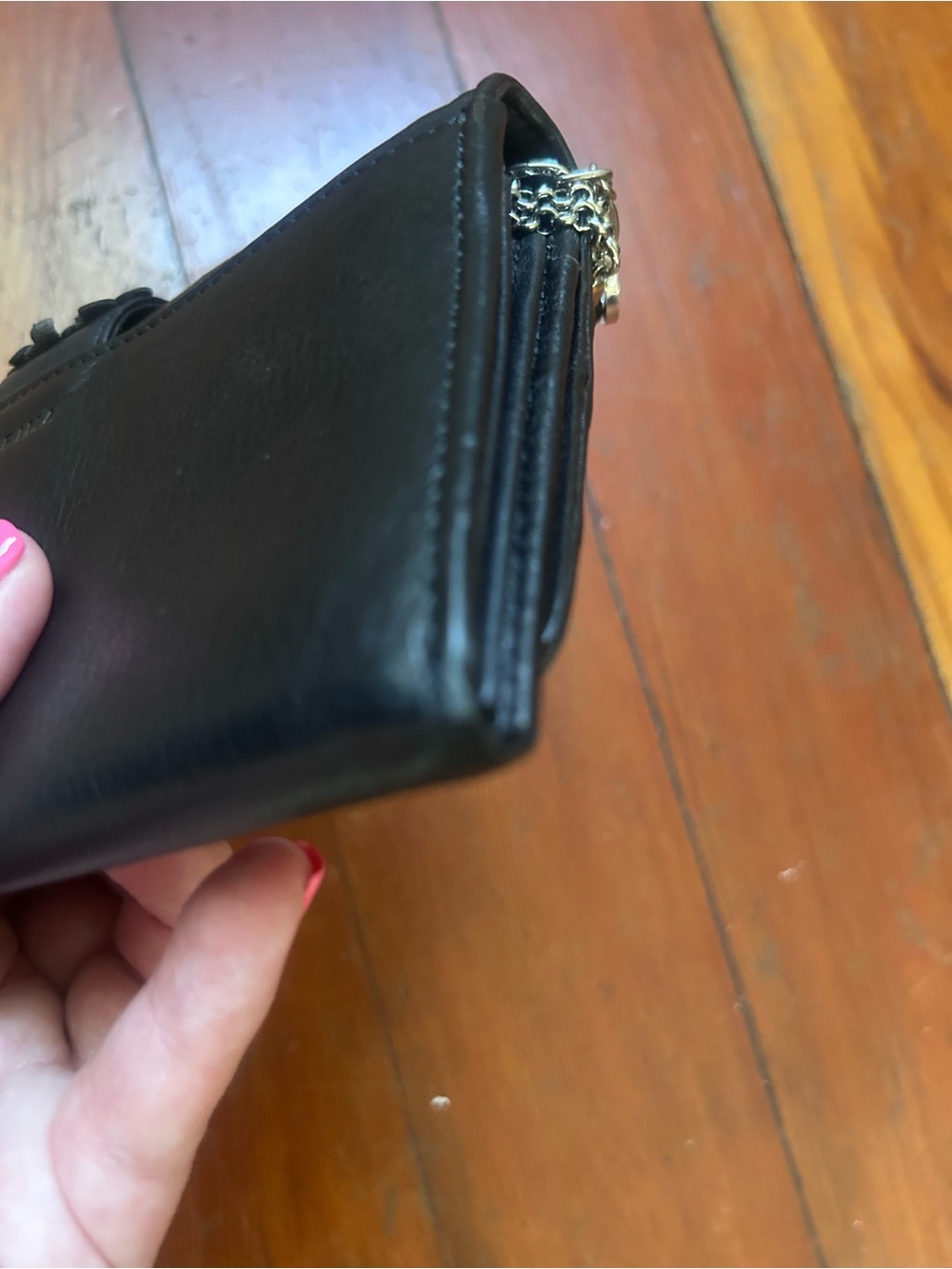 Anteprima Black leather Floral Appliqué clutch/wallet - Picture 10 of 14